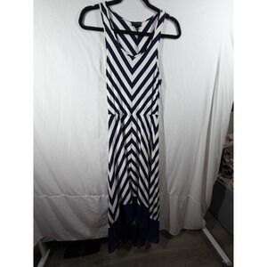 The Limited Maxi Dress  Navy Blue White Chevron Stripe Sleeveless Hi-Low Hem